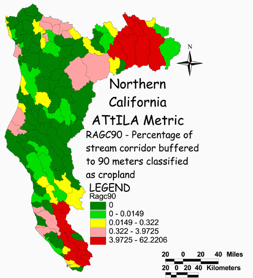 Large Image of Northern California Stream Corridor/Cropland 90 Meter Buffer