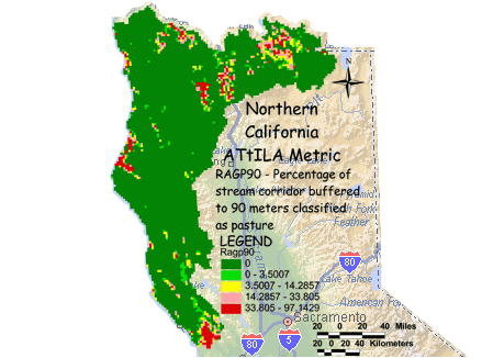 Image of Northern California Pasture/Stream Corridor with 90 Meter Buffer