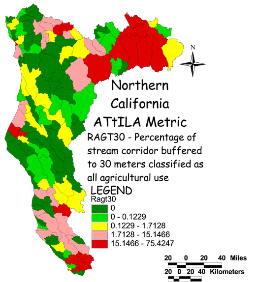 Large Image of Northern California Stream Corridor/Agriculture Land Use 30 Meter Buffer