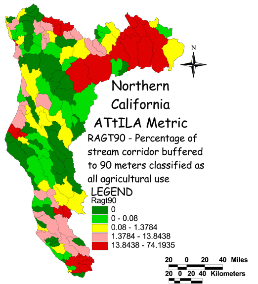 Large Image of Northern California Stream Corridor/Agriculture Land Use 90 Meter Buffer