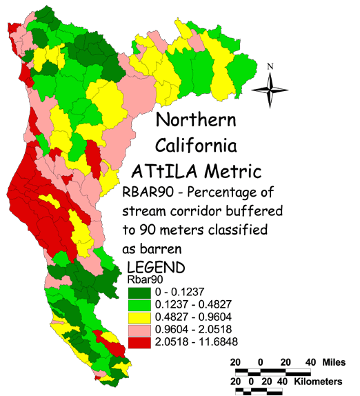 Large Image of Northern California Stream Corridor/Barren Land 90 Meter Buffer