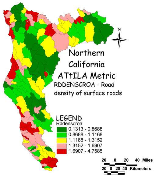 Large Image of Northern California Density of Surface Roads