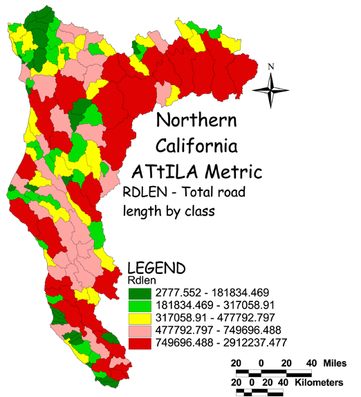 Large Image of Northern California Total Road Length by Class
