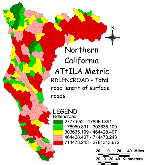 Large Image of Northern California Surface Roads Length