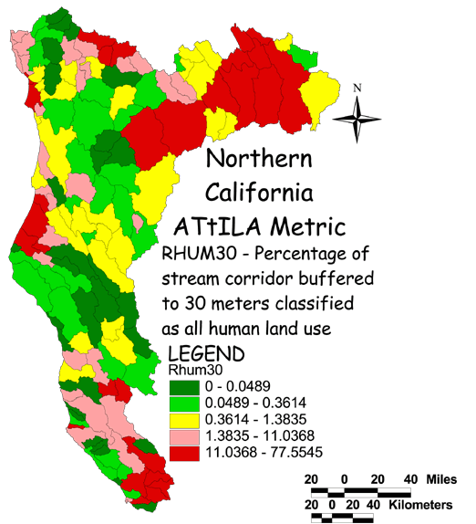Large Image of Northern California Stream Corridor/Land Use 30 Meter Buffer