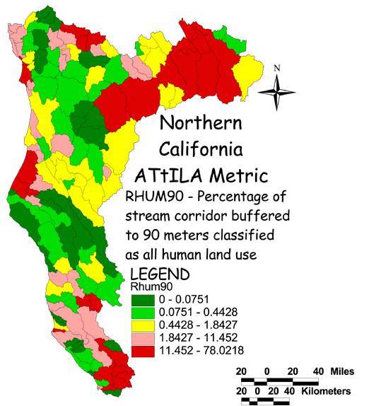 Large Image of Northern California Stream Corridor/Land Use 90 Meter Buffer