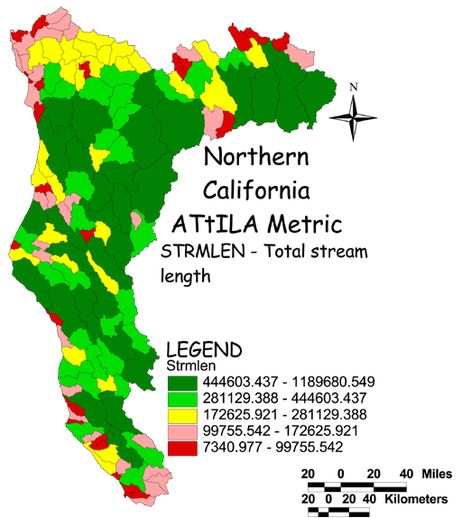 Large Image of Northern California Stream Length