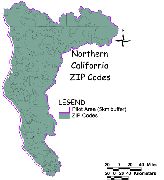 Large Image of Northern California Zip Code
