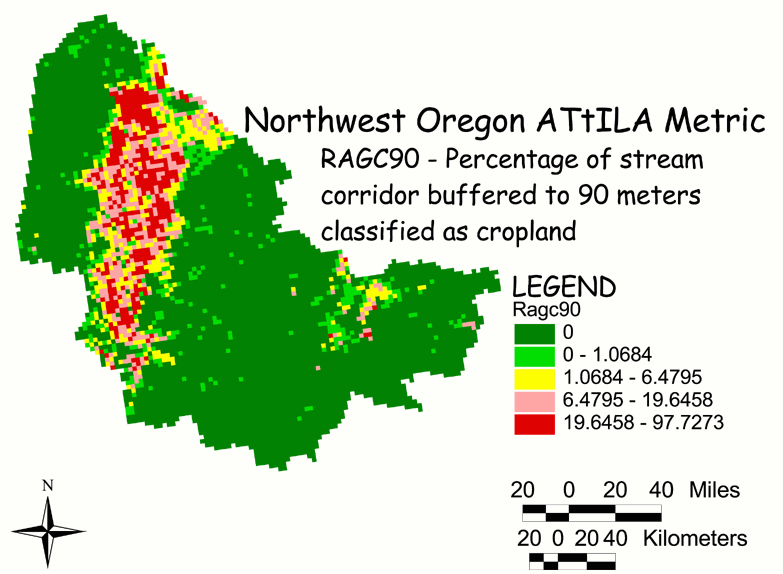 Large Image of Northwest Oregon Crop Land/Stream Corridor 90 Meter Buffer