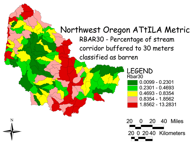 Large Image of Northwest Oregon Stream Corridor/Barren Land 30 Meter Buffer
