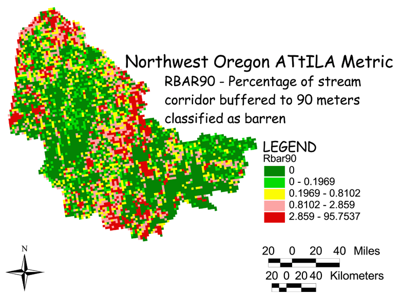 Large Image of Northwest Oregon Barren/Stream Corridor 90 Meter Buffer