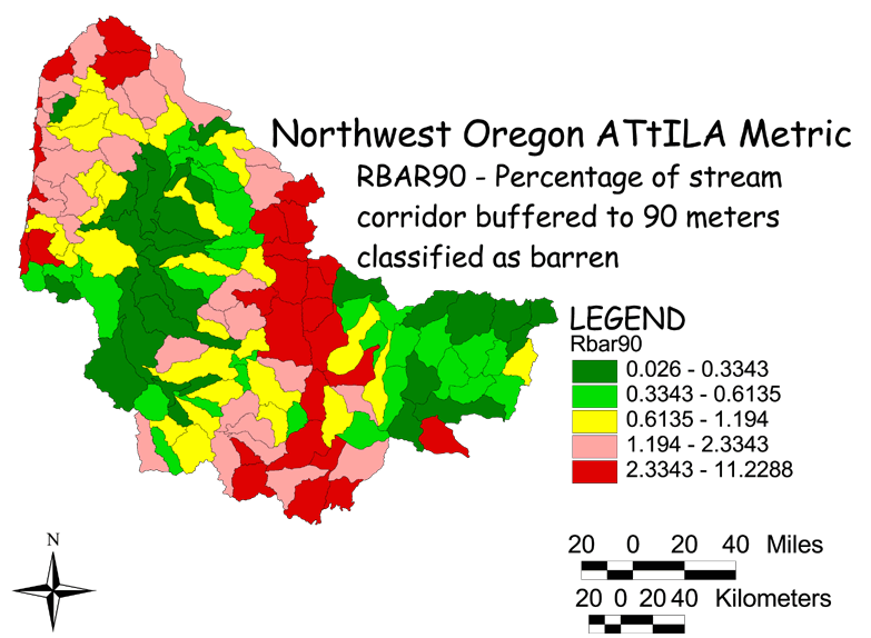 Large Image of Northwest Oregon Stream Corridor/Barren Land 90 Meter Buffer