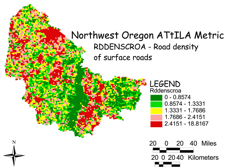 Large Image of Northwest Oregon Surface Road Density