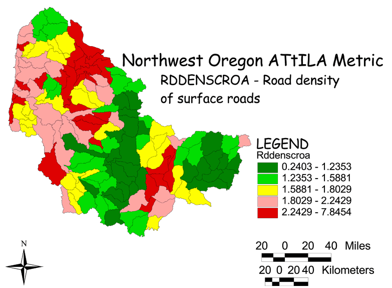 Large Image of Northwest Oregon Surface Road Density