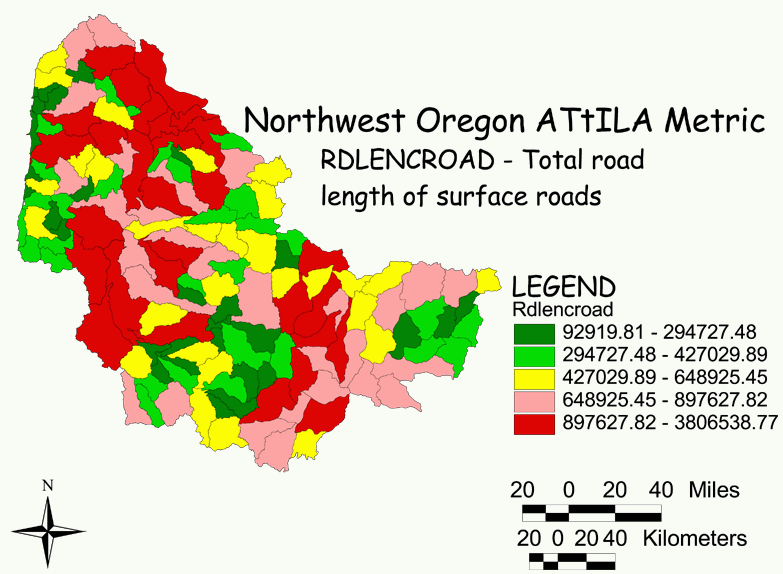 Large Image of Northwest Oregon Surface Road Length
