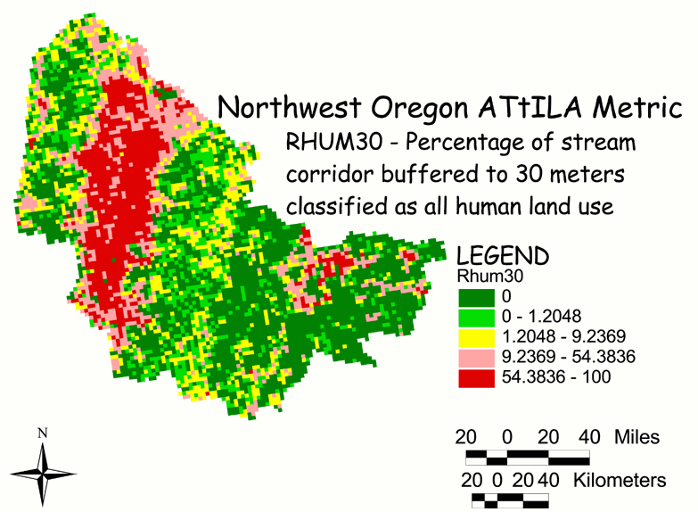 Large Image of Northwest Oregon Human Land Use/Stream Corridor 30 Meter Buffer