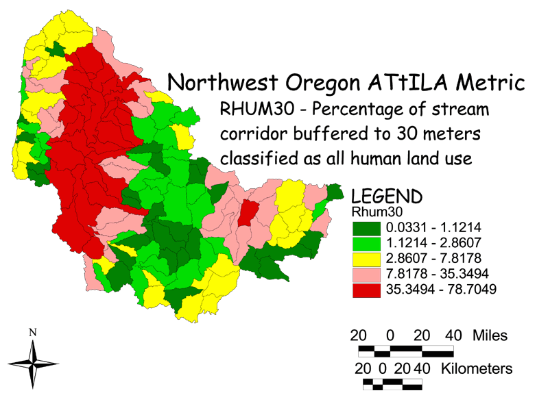 Large Image of Northwest Oregon Stream Corridor/Human Land Use 30 Meter Buffer