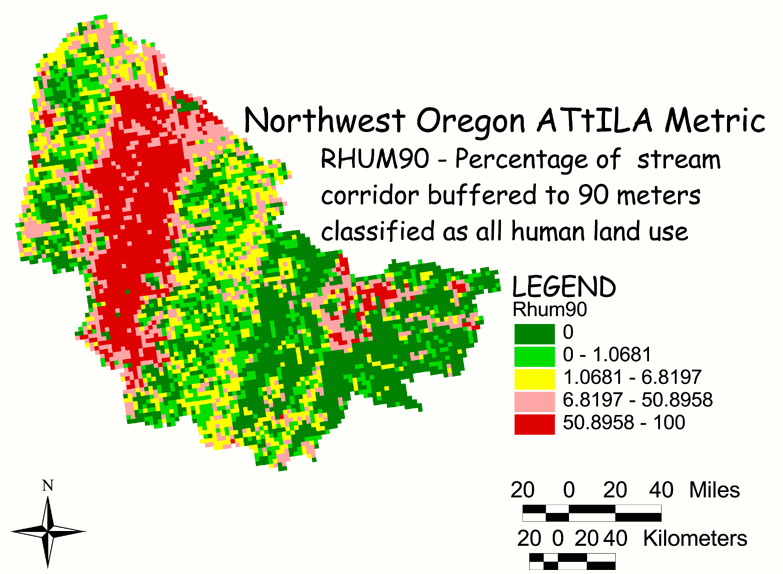 Large Image of Northwest Oregon Human Land Use/Stream Corridor 90 Meter Buffer