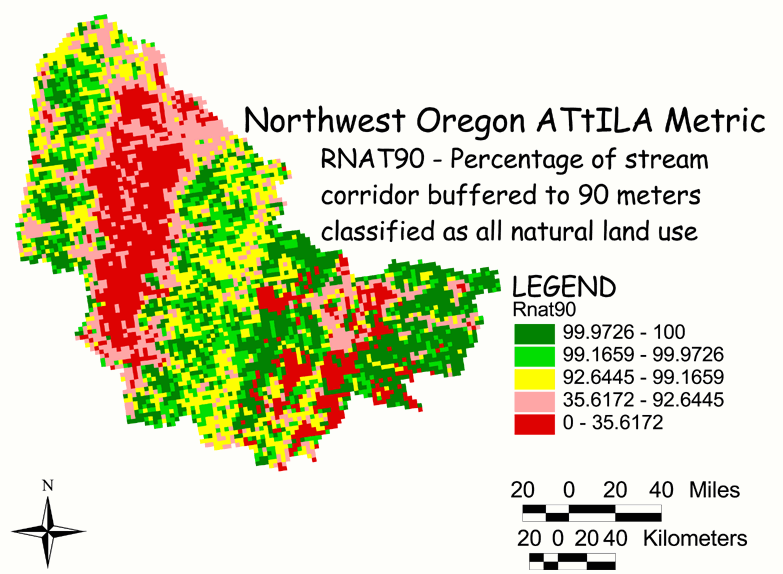 Large Image of Northwest Oregon Natural Use/Stream Corridor 90 Meter Buffer