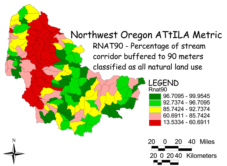 Large Image of Northwest Oregon Stream Corridor/Natural Land Use 90 Meter Buffer