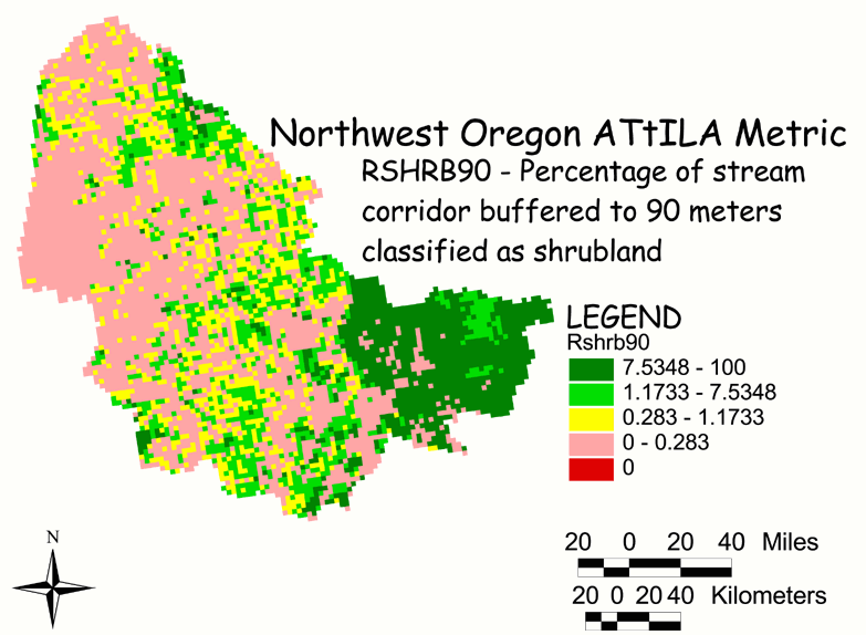 Large Image of Northwest Oregon Shrub Land/Stream Corridor 90 Meter Buffer