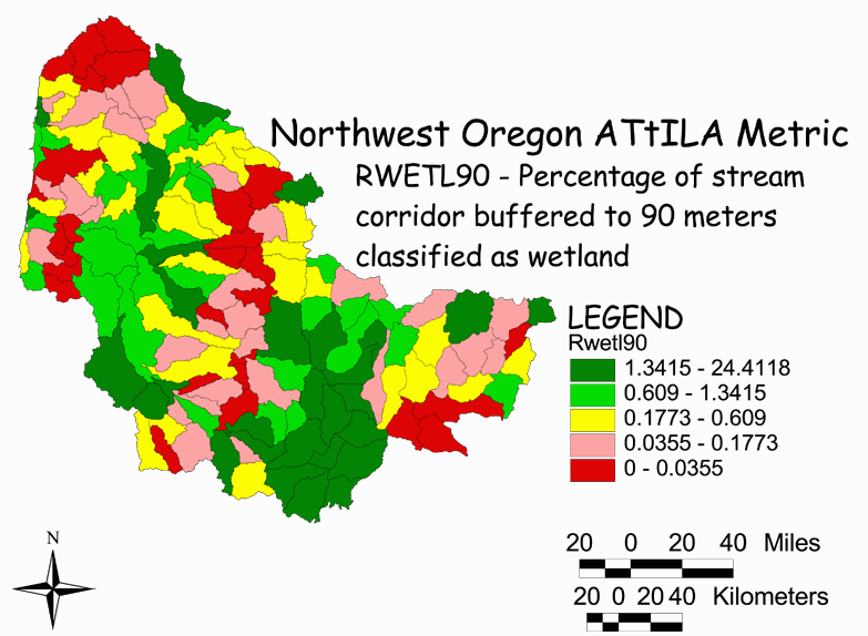 Large Image of Northwest Oregon Stream Corridor/Wetlands 90 Meter Buffer