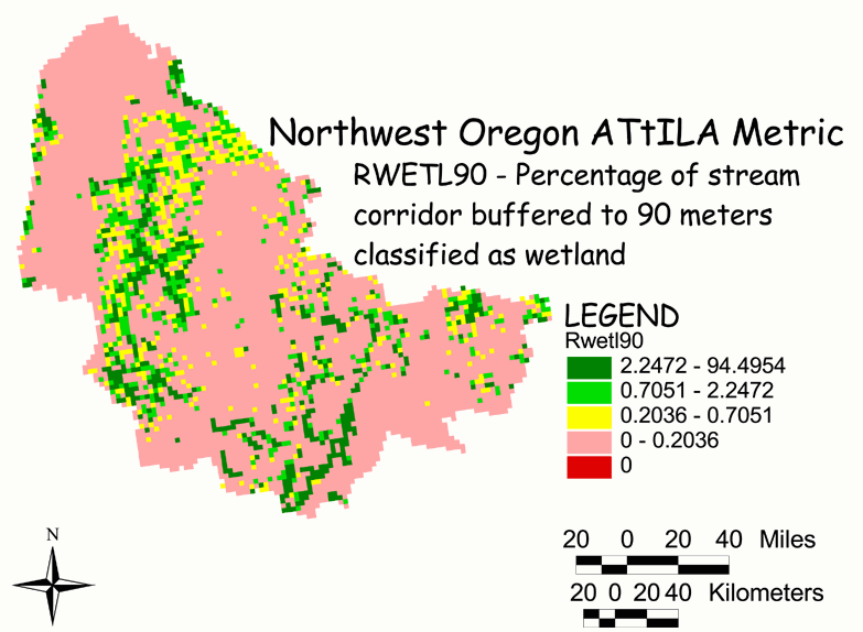 Large Image of Northwest Oregon Wetland/Stream Corridor 90 Meter Buffer