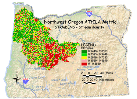 Northwest Oregon Stream Density Unit Metric Map, EPA