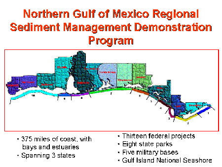 The goals of the Northern GOM Demonstration Project are to maximize the beneficial use of sediments, minimize environmental impacts, and optimize expenditures, all being accomplished through partnering with other federal, state, and local agencies.