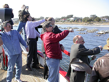 Educational boat tours give everyone a chance to help build the oyster reef - they seed the reef with oyster shell!!