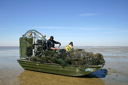 Government Category - 2nd Place: An airboat full of derelict crab traps that were removed from Trinity Bay, Texas.