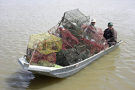 Government Category - 2nd Place: Volunteers returning to dispose of derelict crab traps during Alabama's third derelict trap removal day.