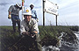 Shell pipeline employees working in the wetlands try to protect pipelines from erosion