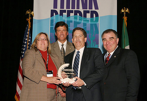 Presentation of the Gulf Guardian Award for Government, 1st Place, to Pinellas County Board of County Commissioners for their project Fort DeSoto Park Circulation Bridge.  From left, Colleen Castille; Bryon Griffith, Director of the Gulf of Mexico Program; winner Ronnie Duncan; and Jimmy Palmer, EPA Region 4 Administrator.