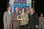 Presentation of the Gulf Guardian Award for Individual, 2nd Place, to Dawn Rebarchik of the Gulf Coast Research Laboratory of Ocean Springs, Mississippi.  From left, Dr. Bill Walker; Phil Bass; winner Dawn Rebarchik; Bryon Griffith, Director of the Gulf of Mexico Program; and Mayor Richard Greene, EPA Region 6 Administrator.