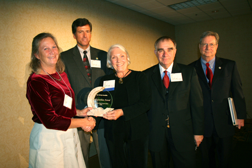 Presentation of the Gulf Guardian Award, 1st place, Civic/Nonprofit Organization, to the Save The Bays Association, Inc., for the formation and work of the citizens' group Save The Bays Association, Inc. From left to right, pictured are Judy Ott, Gulf of Mexico Program Director Bryon Griffith, Marilyn Tempest, EPA Region 4 Administrator Jimmy Palmer, and EPA Region 6 Administrator Richard Greene.