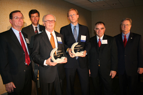 Presentation of the Gulf Guardian Award, 1st place, Partnership, to Governor’s Commission on Recovery, Rebuilding and Renewal, for their project Mississippi Renewal Forum. From left to right, pictured are Bill Walker, Gulf of Mexico Program Director Bryon Griffith, Leland Speed, Gavin Smith, EPA Region 4 Administrator Jimmy Palmer, and EPA Region 6 Administrator Richard Greene.