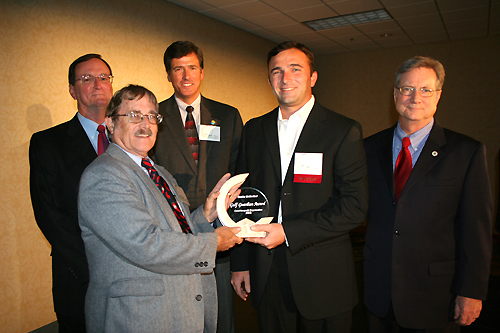 Presentation of the Gulf Guardian Award, 2nd Place, Civic/Nonprofit, to the Ducks Unlimited Southern Regional Office for their project, "Pointe-aux-Chenes Wildlife Management Area – Habitat Restoration". From left to right, pictured are Bill Walker, Dugan Sabins, Bryon Griffith, Chad Courville, and EPA Region 6 Administrator Richard Greene.