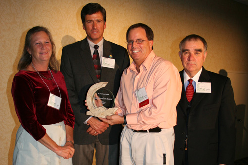 Presentation of the Gulf Guardian Award, 2nd Place, Individual, to Mr. Richard Smith, Educator and Volunteer Coordinator, of Bradenton, FL for his Creative Environmental Education. From left to right, pictured are Judy Ott, Gulf of Mexico Program Director Bryon Griffith, Richard Smith, and EPA Region 4 Administrator Jimmy Palmer.
