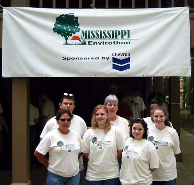 Photo 1: Vancleave High School Envirothon Team with teacher-advisor Suzanne Harrison taken at 2002 District Competition in
