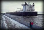 Great Lakes freighter leaving Duluth harbor, 