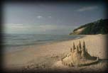 Sand castle on Lake Michigan beach, Frankfort, Michigan