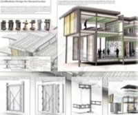 Sketches of the winning Lifecycle Building Challenge Student Building Category entry showing a construction trade school designed for adaptability.