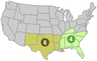 Map of the US showing EPA regions affected by Hurricane Katrina