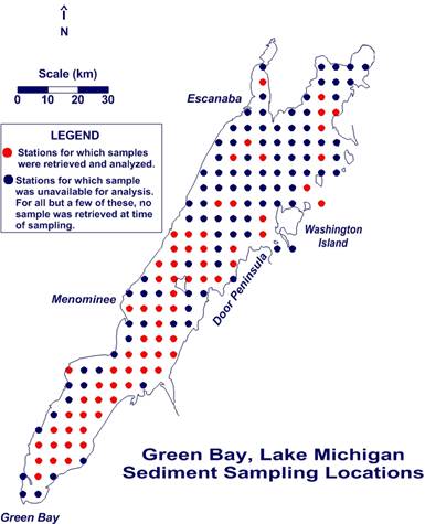 chart of Lake Michigan sediment sampling locations