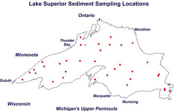 Chart of sediment sampling locations on Lake Superior