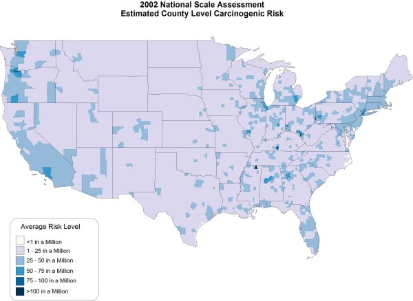 Map of Estimated County Level Carcinogenic Risk