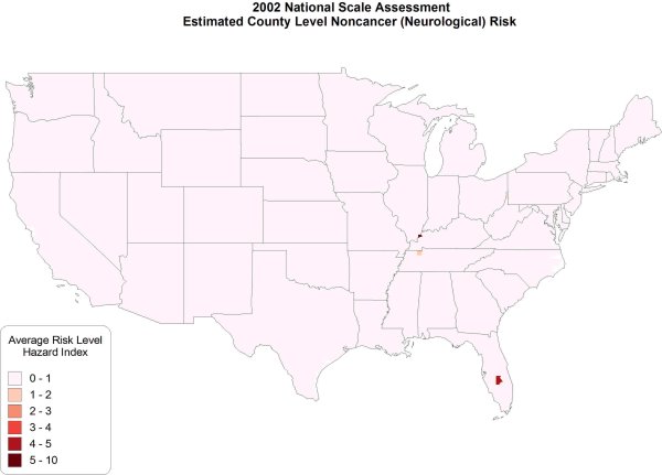 Map of Estimated County Level Noncancer (Neurological) Risk