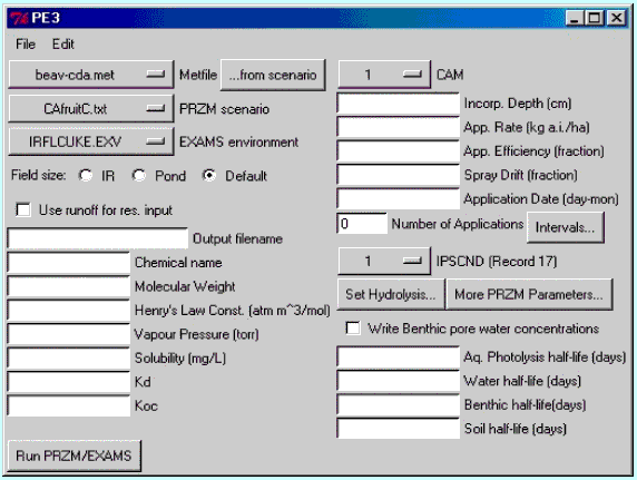 graphic of Aquatic Exposure Shell computer screen input page