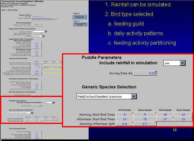 computer interface screen; rainfall and generic species selection are highlighted